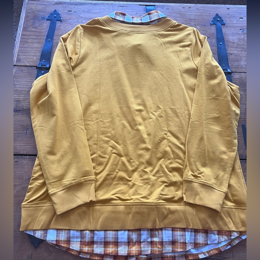Denim&Co Mustard Yellow Layered Button-Down Shirt Look - Picture 3 of 4